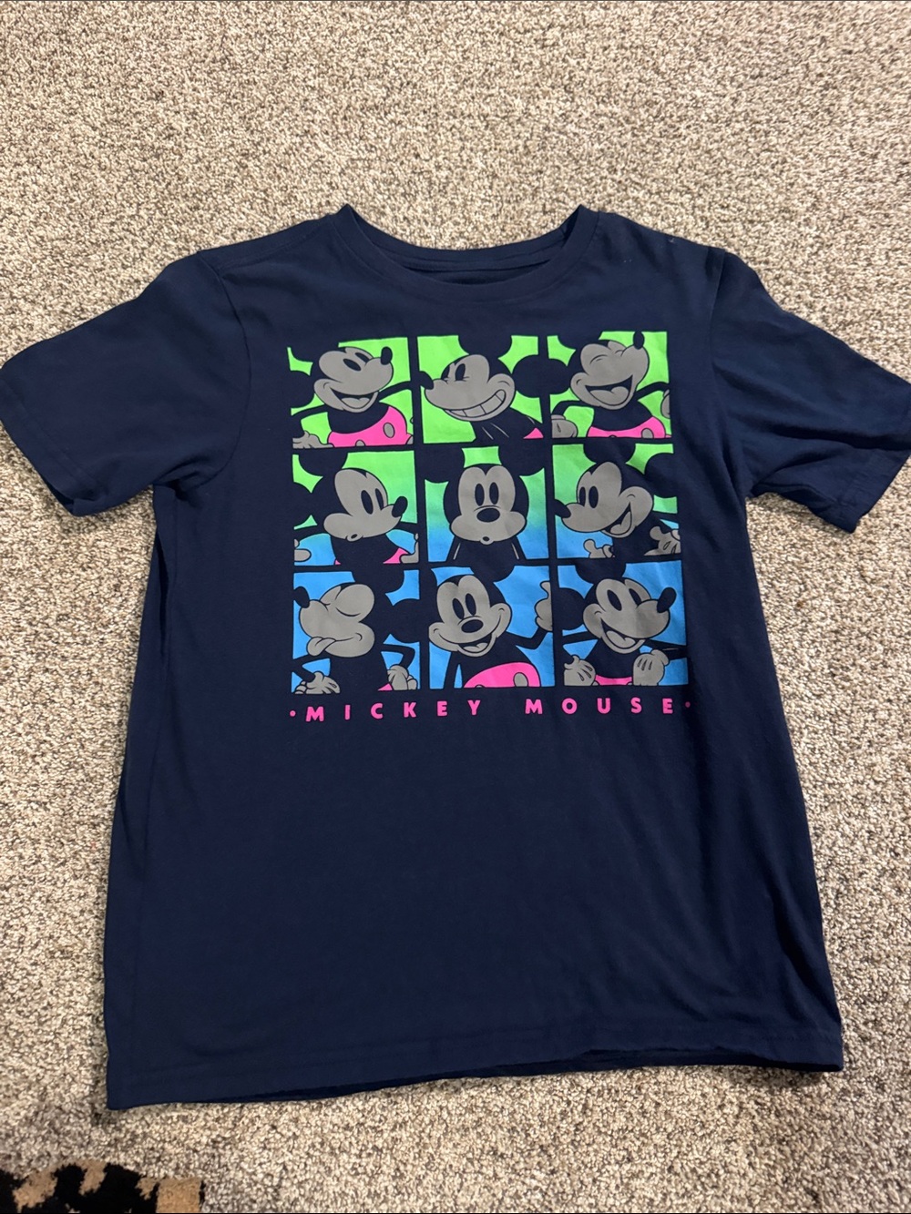 Disney Navy Mickey Mouse Pop Grid Tee with Neon Accents